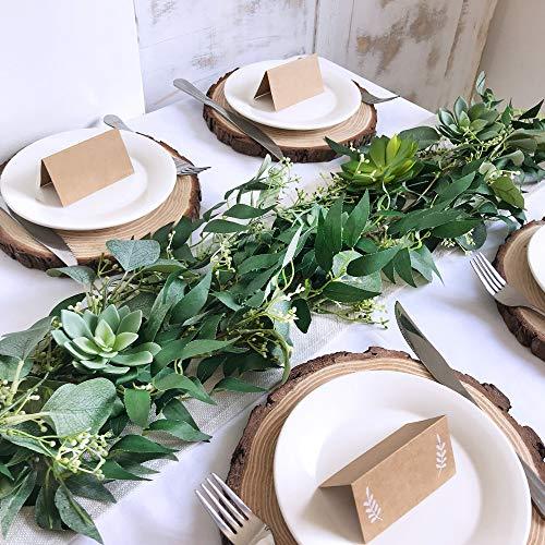 2 Pcs Fake Greenery Garlands Artificial Silver Dollar Eucalyptus Garland in Grey Green and Willow Twigs Garland for Rustic Wedding Arch and Decoration