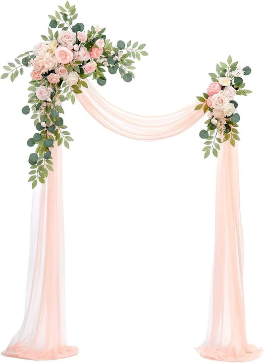 Wedding Arch Flower Arrangement Set Rustic Wedding Arch Decorations with 1pc Sheer Swag for Ceremony and Reception