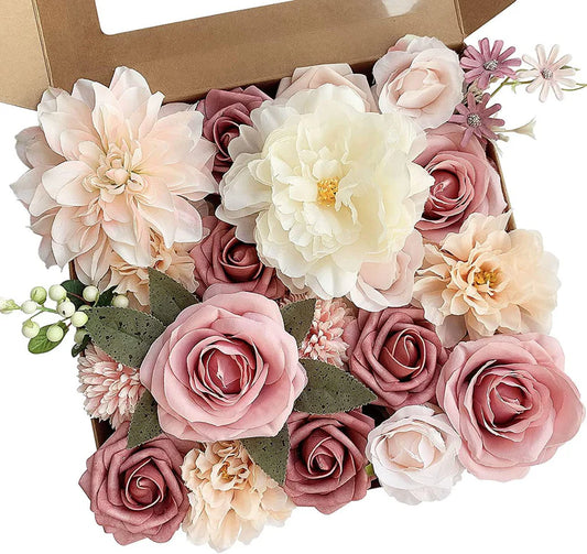 Artificial Flowers Pink Bouquets Box Set for DIY Bridal Wedding Shower Decorations