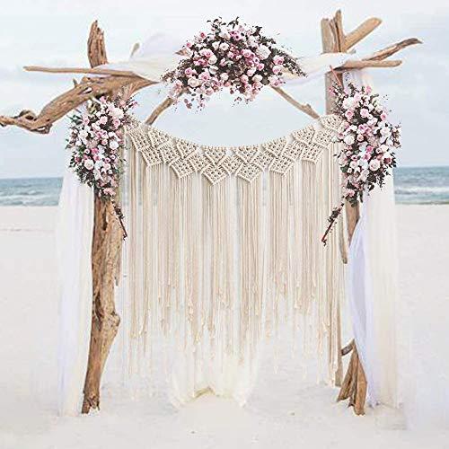 Large Woven Wall Hangings, Boho Cotton Handmade Macrame Backdrop for Wedding