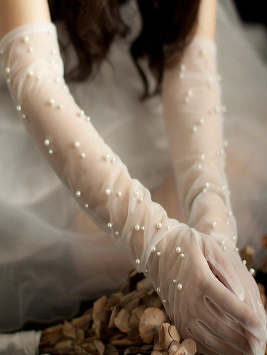 Faux Pearl Decor Bridal Gloves