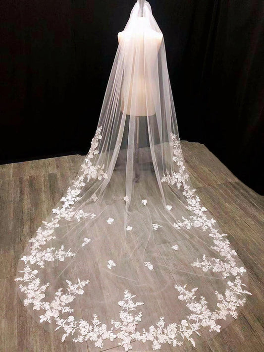 Flower Embroidered Extra Long Bridal Veil