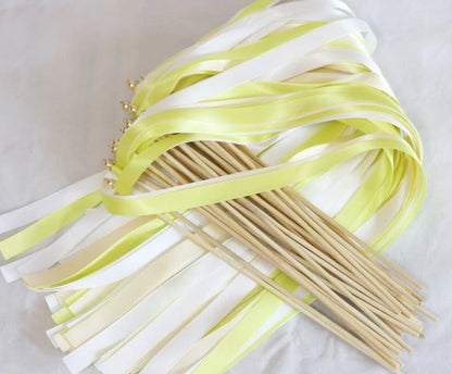 White Buttermilk Pineapple Ribbon and Bell Wedding Wands, Ribbon Sticks, Magic Fairy Wands