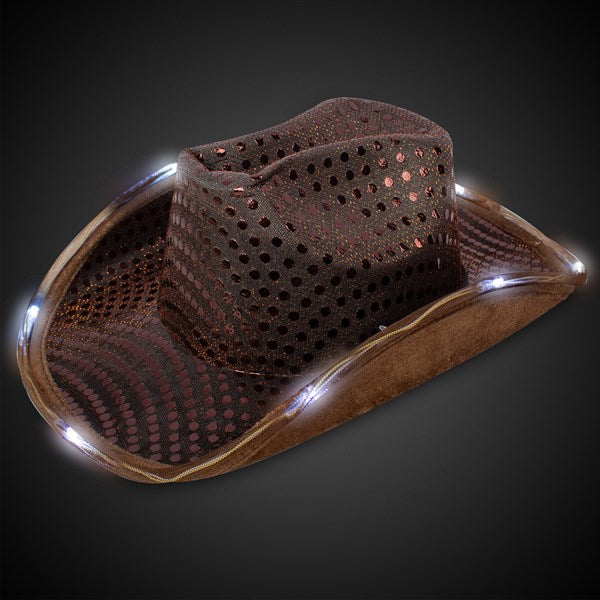 LED Brown Sequin Cowboy Hat