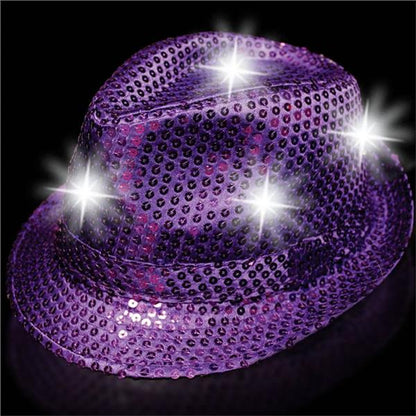 LED Purple Sequin Fedora Hat