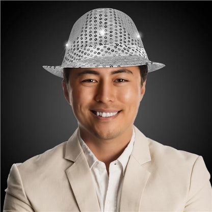 LED Silver Sequin Fedora Hat