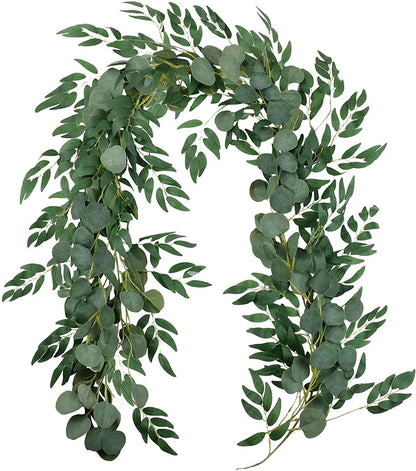 4 Packs 6.5 Feet Artificial Silver Dollar Eucalyptus Leaves Garland with Willow Vines Twigs Leaves for Wedding Decor