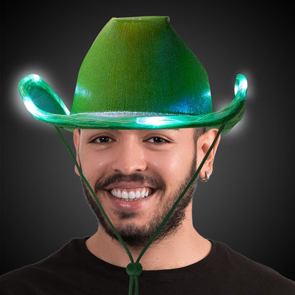 LED Green Iridescent Cowboy Hat