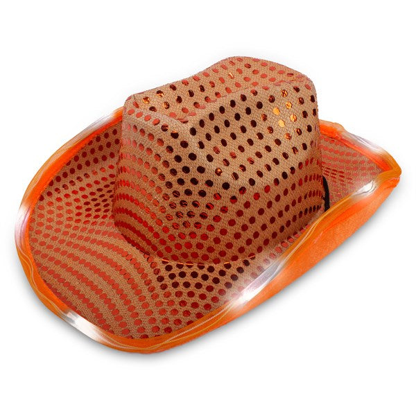 LED Orange Sequin Cowboy Hat