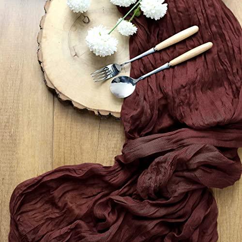 10FT Burgundy Cheesecloth Table Runner, Gauze Fabric Boho Wedding Arbor Decor