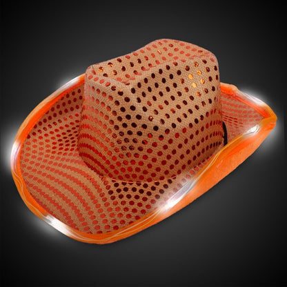 LED Orange Sequin Cowboy Hat