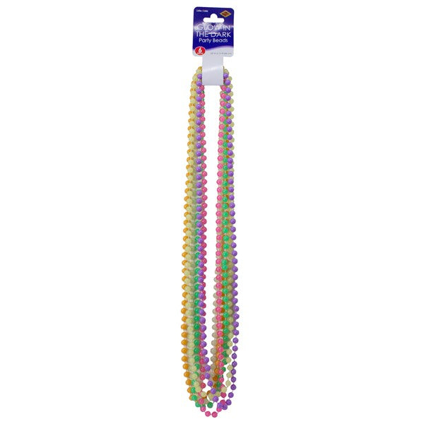 Glow Mardi Gras Bead Necklaces (6 Per pack)