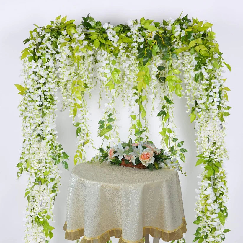 4pcs Wisteria Artificial Flowers Garland, Total 28.8ft White Artificial Wisteria Vine Silk Hanging Flower for Wedding