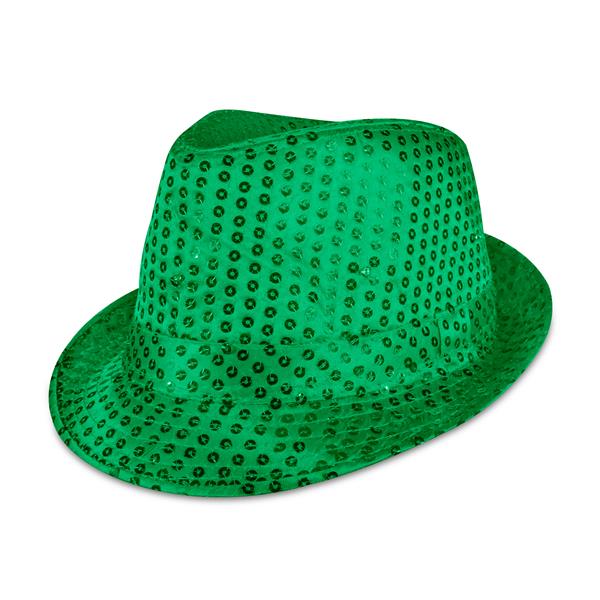 LED Dark Green Sequin Fedora Hat