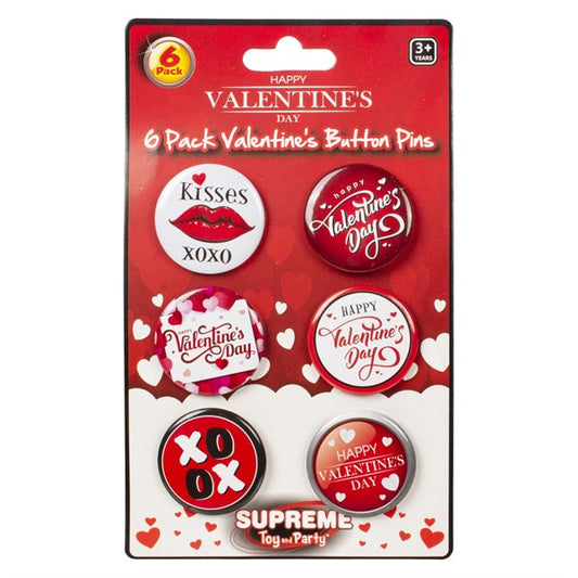 Valentine's Day 1 1/2" Buttons (Per 6 pack)