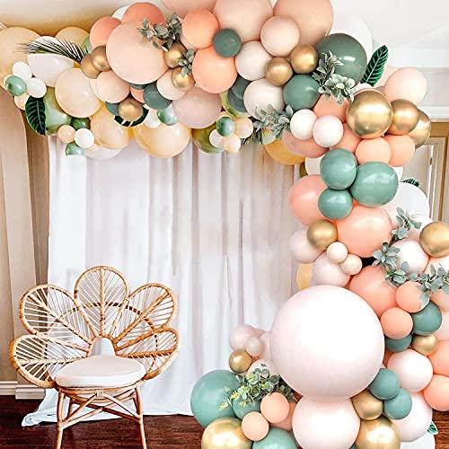 140Pcs Sage Green Peach Blush Pink Balloon Garland Arch Kit for Baby Bridal Shower Wedding