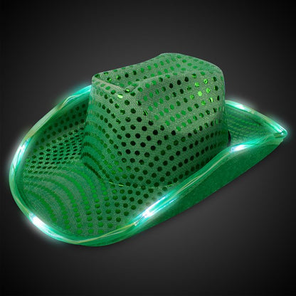 LED Green Sequin Cowboy Hat