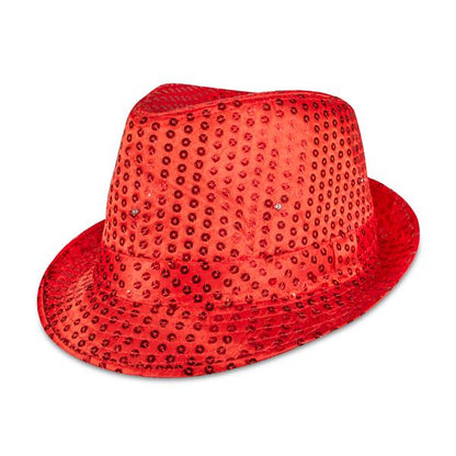 LED Red Sequin Fedora Hat