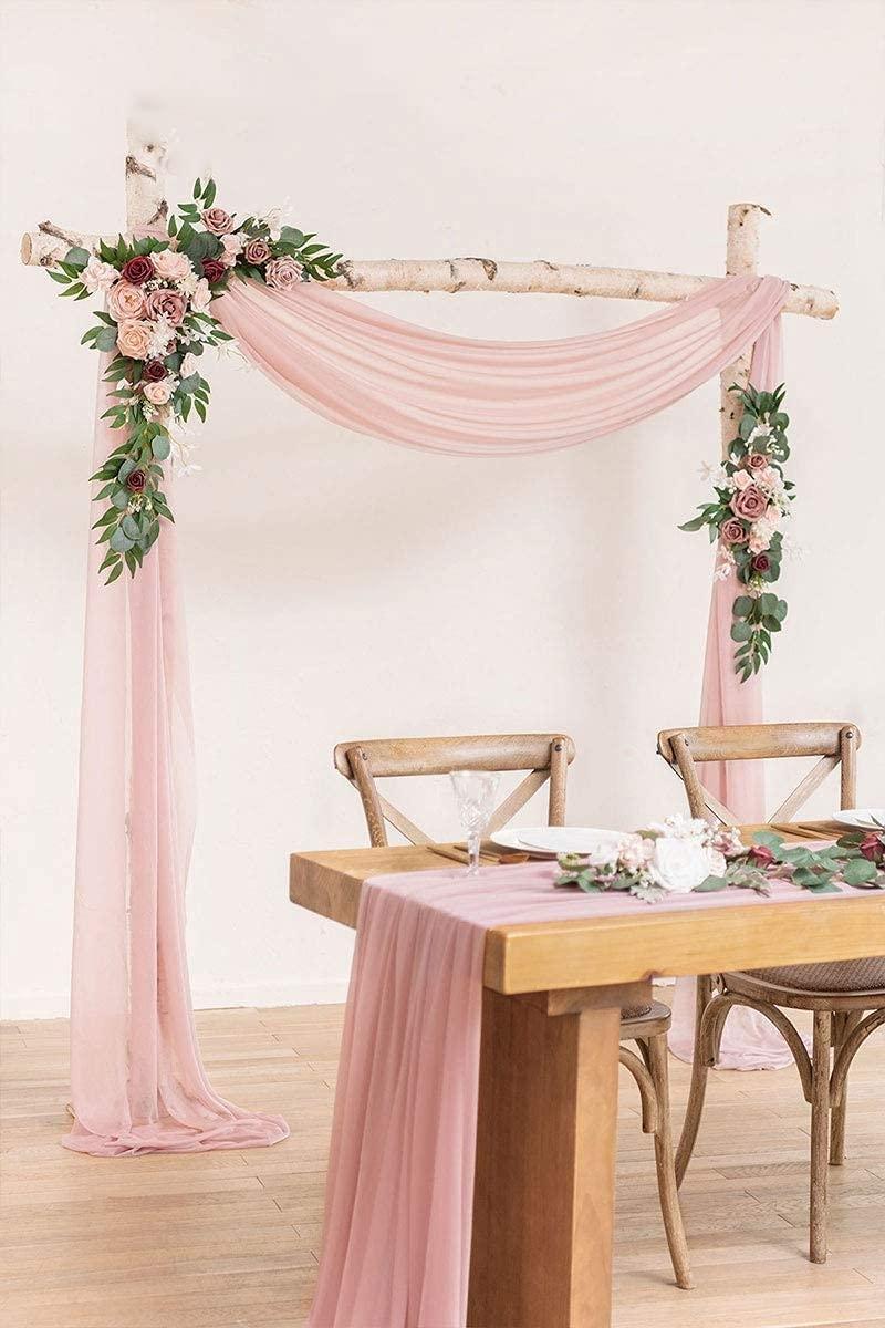 Wedding Arch Flower Arrangement Set Rustic Wedding Arch Decorations with 1pc Sheer Swag for Ceremony and Reception