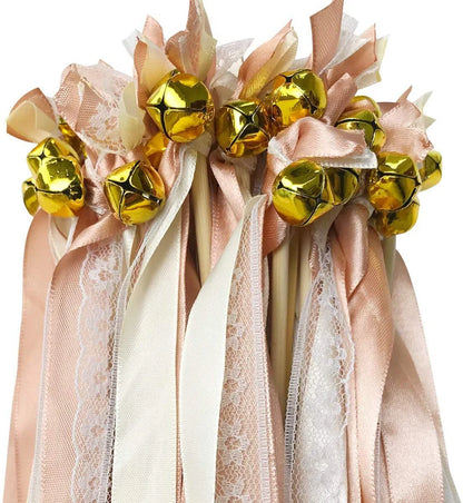 Ribbon Wands Wedding Streamers with Bells, Silk Fairy Stick Wand for Wedding Exit