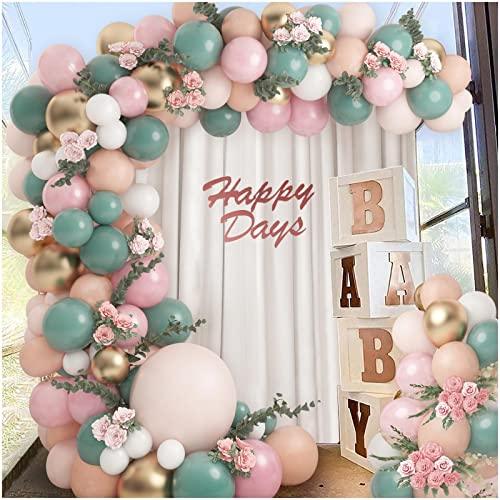 124PCS Sage Olive Green Blush Pink Peach Balloons Balloon Garland Arch Kit