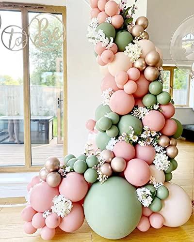 124PCS Sage Olive Green Blush Pink Peach Balloons Balloon Garland Arch Kit