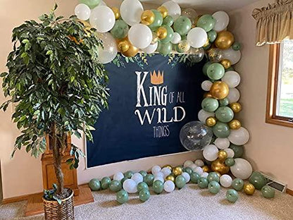 127PCS Olive Green Balloon Garland Arch Kit White Gold Confetti Balloons Retro Green Balloon and Gold Metallic Chrome Latex Balloons Set