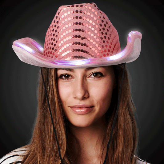 LED Pink Sequin Cowboy Hat