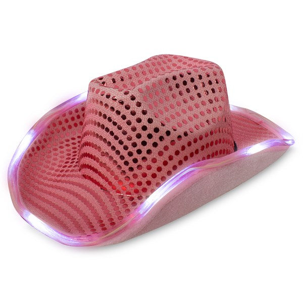 LED Pink Sequin Cowboy Hat