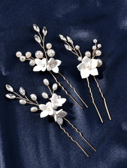 3pcs Flower & Faux Pearl Decor Wedding Hair Pin