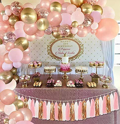 130pcs Rose Gold Balloons with Paper Tassel, Rose Gold Ballon Arch Garland Balloons Kit