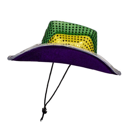 LED Mardi Gras Sequin Cowboy Hat