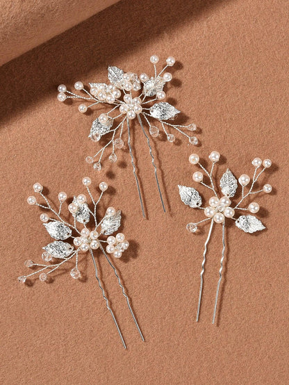 3pcs Faux Pearl Decor Bridal Hair Pin