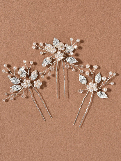 3pcs Faux Pearl Decor Bridal Hair Pin