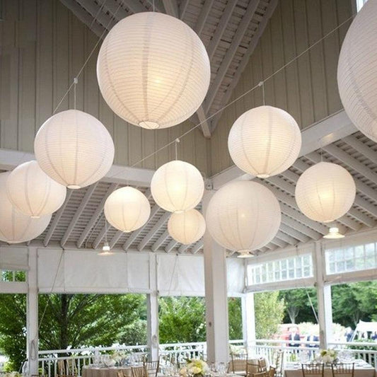 White Hanging Paper Lanterns for Wedding Party Decorations, 4 Size