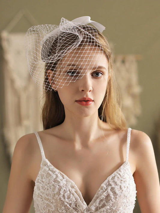 Bow Decor Mesh Bridal Veil