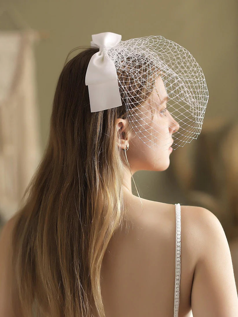 Bow Decor Mesh Bridal Veil