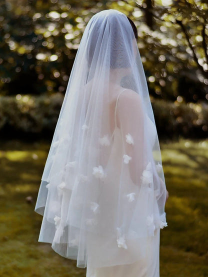 Appliques Bridal Veil With Hair Comb