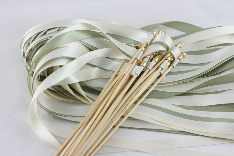 Handmade Ribbon Wedding Wands with Triple Ribbon and Bell