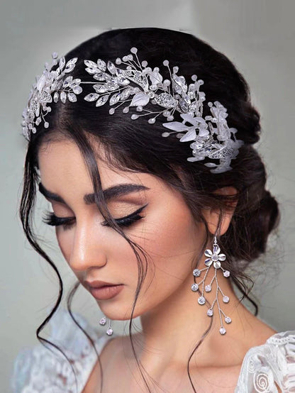 3pcs Rhinestone Flower Decor Bridal Headwear & Jewelry Set