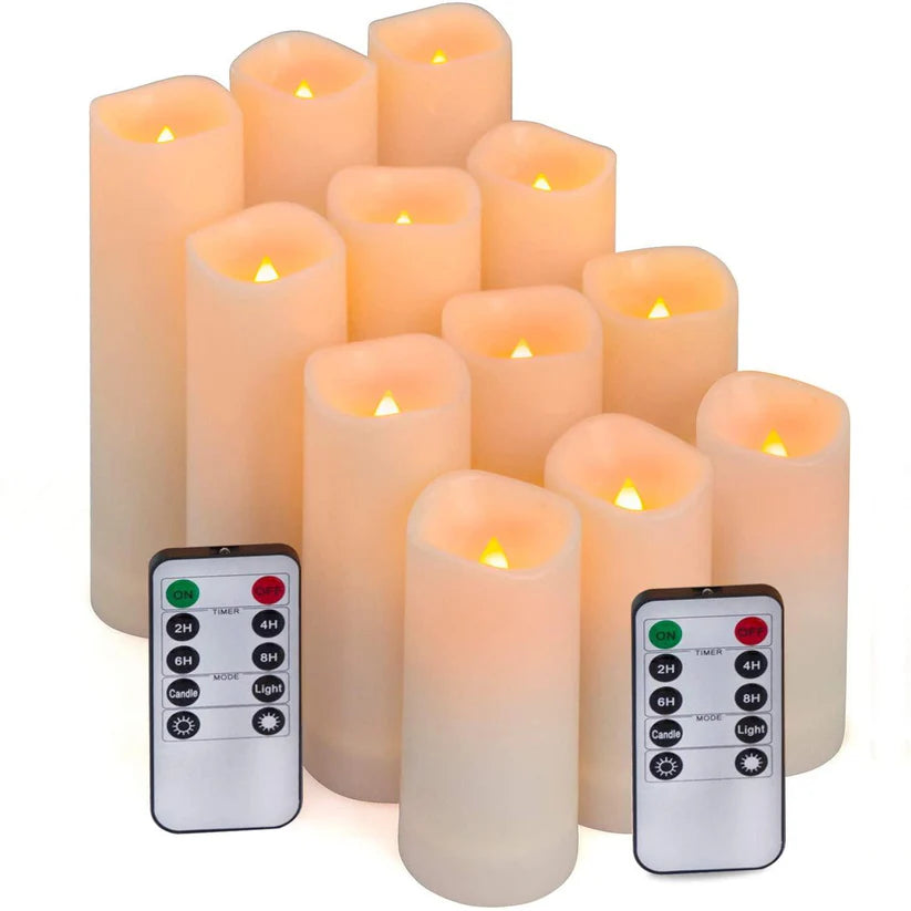 Led Candles Set of 12(D 2.2" X H 4" 5" 6" 7") Resin Candles with Remote Timer Waterproof Outdoor Indoor Candles (Made of Plastic)