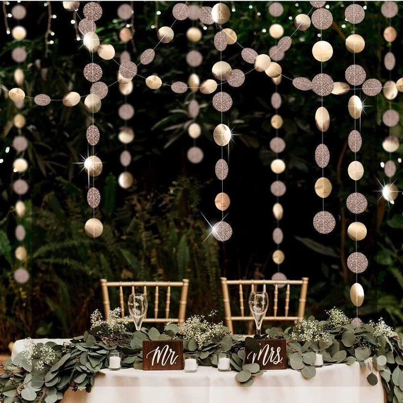 4pcs Glitter Champagne Gold Decorations Paper Circle Dots Garland Party Streamers Bunting Backdrop