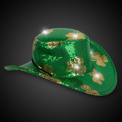 LED Sequin Shamrocks Cowboy Hat