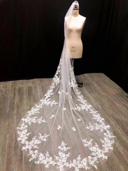 Flower Embroidered Extra Long Bridal Veil