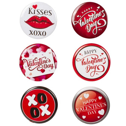 Valentine's Day 1 1/2" Buttons (Per 6 pack)