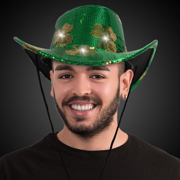 LED Sequin Shamrocks Cowboy Hat