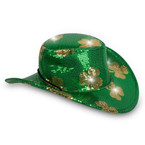 LED Sequin Shamrocks Cowboy Hat