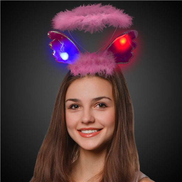 LED Pink Plush Angel Headband