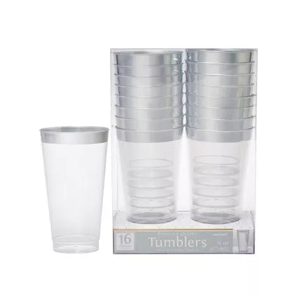 Clear Silver-Trimmed Premium Plastic Cups 16ct