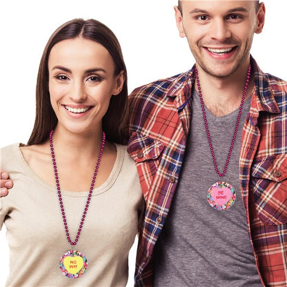 Candy Hearts Medallion Bead Necklaces (Per 12 pack)